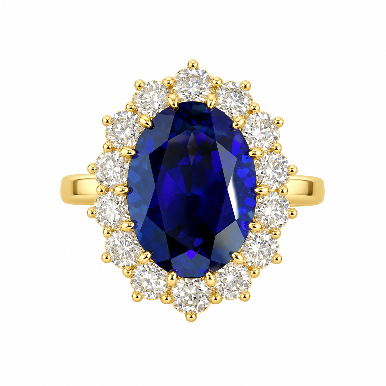 925 Silver Oval Blue Korean Diamond Halo Ring