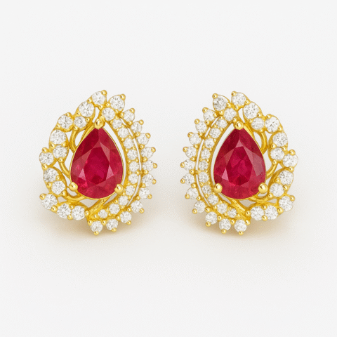 Ruby Halo Earrings 925 Silver 18K Gold Plated