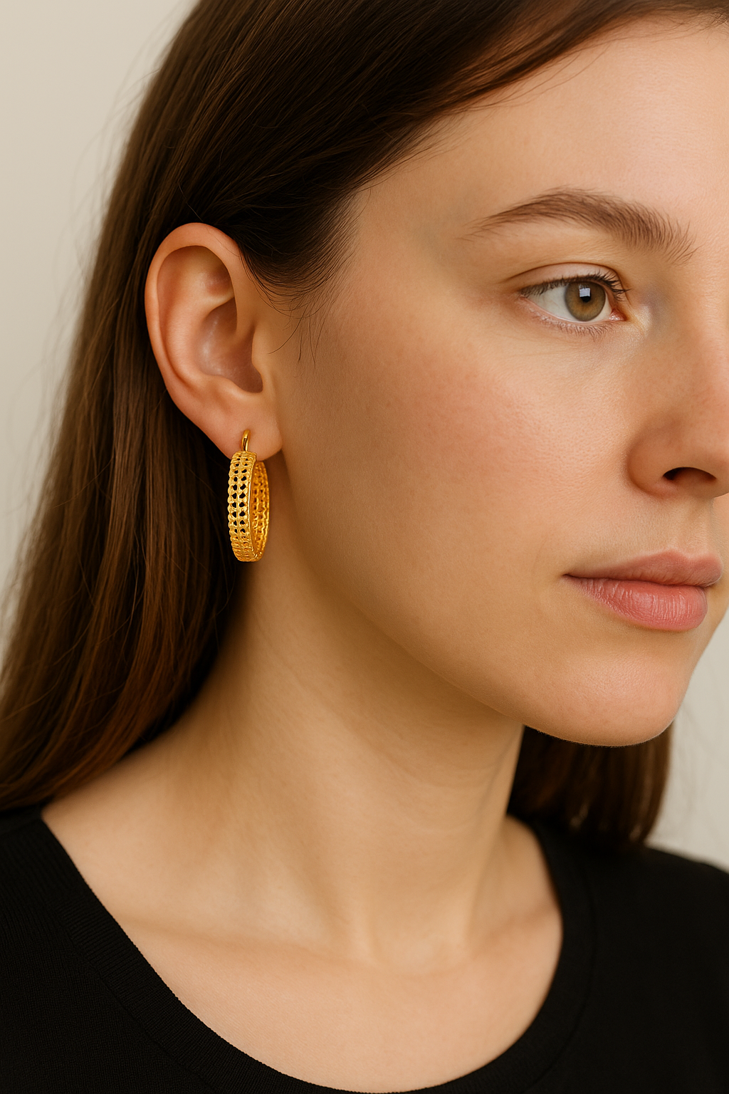 Golden Hoop Earrings – 925 Silver | Korean Studded Women’s Jewellery - Image 5