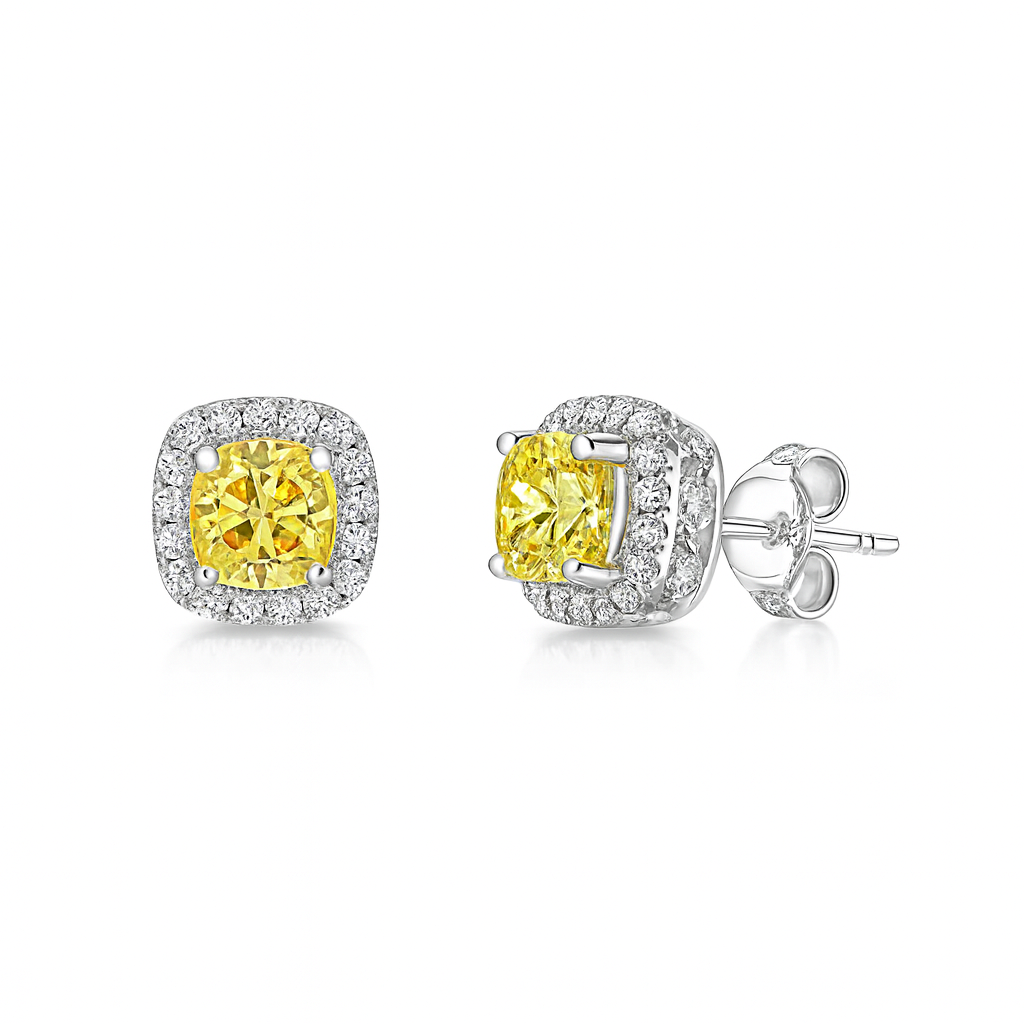 Yellow Cushion Halo Stud Earrings – 925 Silver | Women’s Silver Jewellery - Image 3