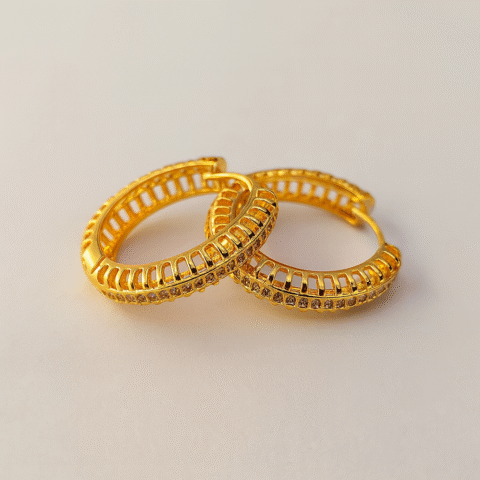 Golden Hoop Earrings – 925 Silver | Korean Studded Women’s Jewellery