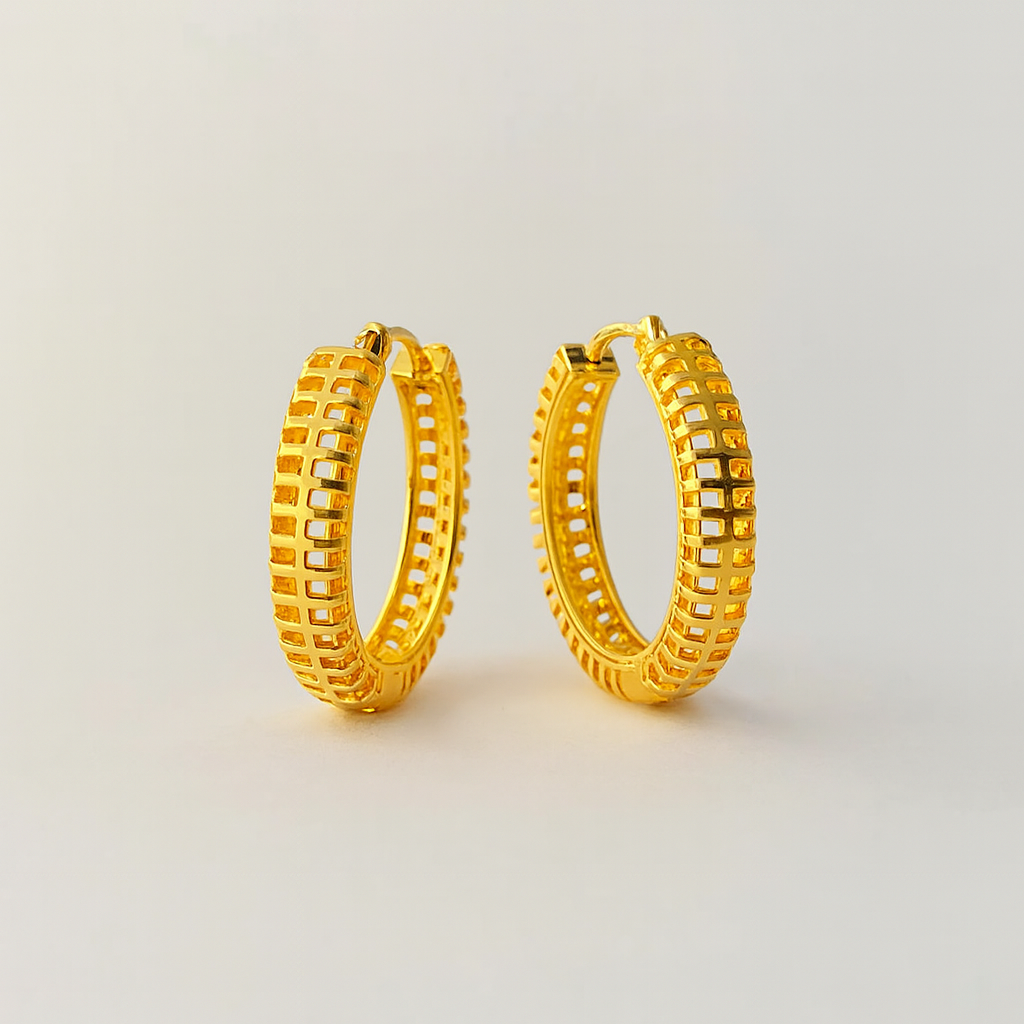 Golden Hoop Earrings – 925 Silver | Korean Studded Women’s Jewellery - Image 2
