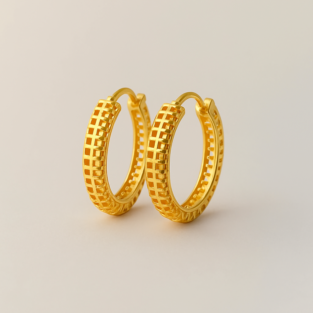 Golden Hoop Earrings – 925 Silver | Korean Studded Women’s Jewellery - Image 4