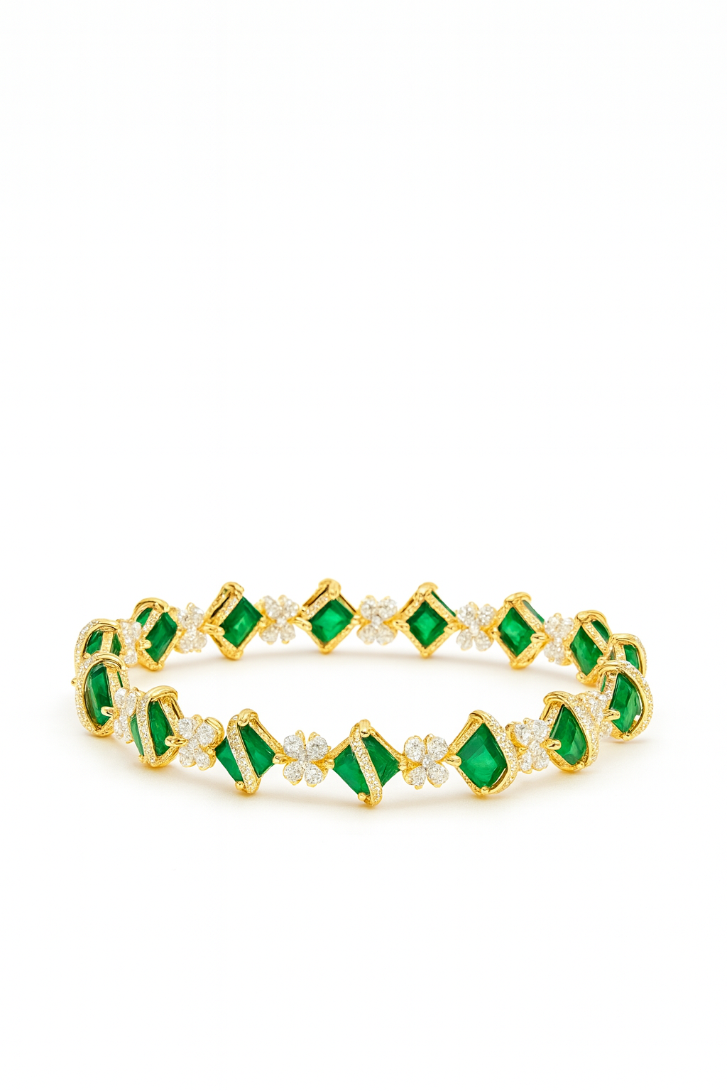 925 Silver Emerald Cut Bracelet with Diamond Accents | Sterling Silver Green Stone Jewelry