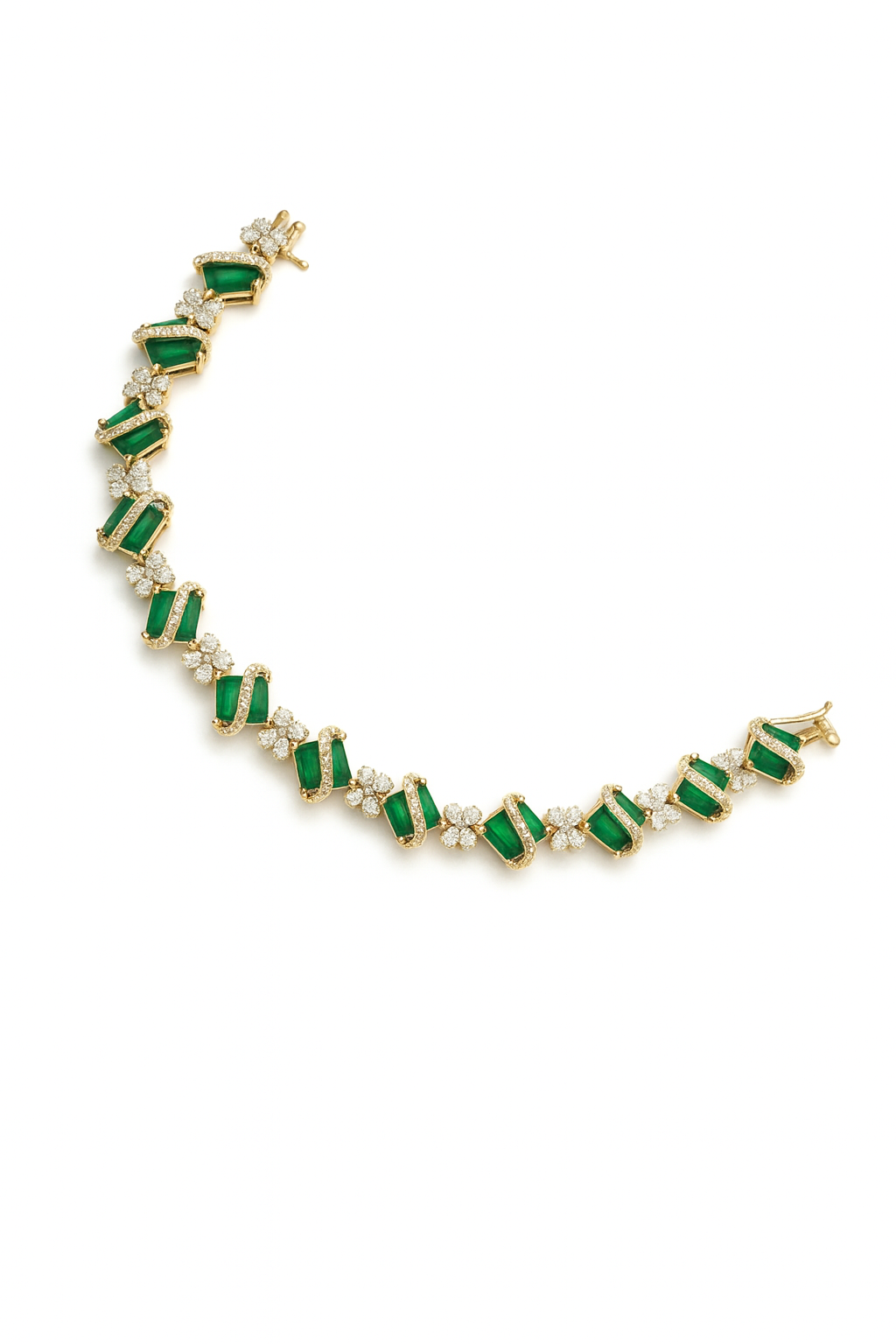 925 Silver Emerald Cut Bracelet with Diamond Accents | Sterling Silver Green Stone Jewelry - Image 3