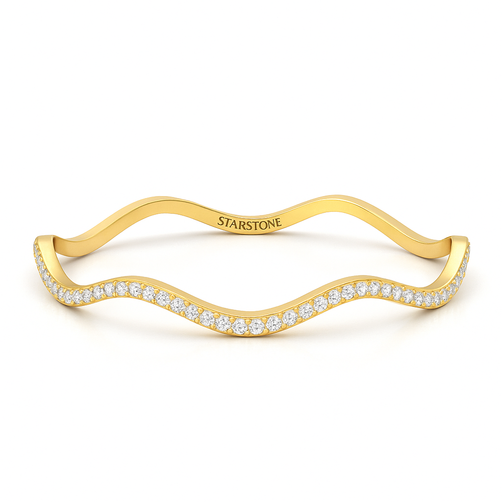 925 Silver Wave Diamond Bangle – Elegant Wavy CZ Bracelet for Women"