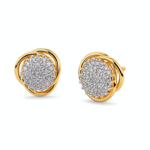 925 Silver Round Cluster Stud Earrings for Women | Gold Plated CZ Diamond Look Earrings"