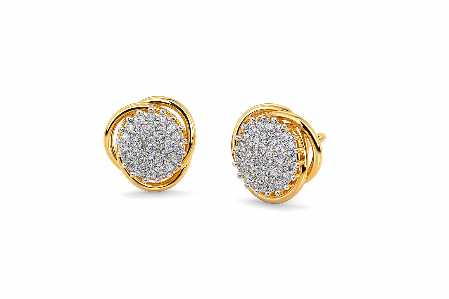925 Silver Round Cluster Stud Earrings for Women | Gold Plated CZ Diamond Look Earrings"