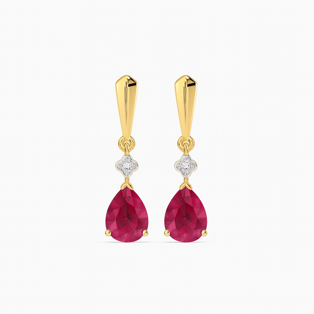 925 Silver Gold Plated Ruby Drop Earrings | Tear Drop Red Stone & Korean Diamond Dangle Earrings for Women"