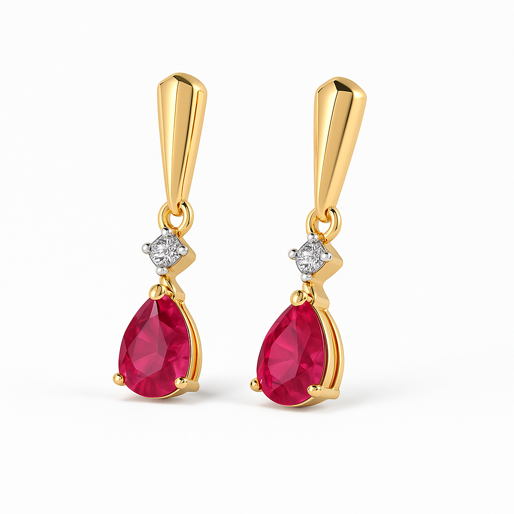 925 Silver Gold Plated Ruby Drop Earrings | Tear Drop Red Stone & Korean Diamond Dangle Earrings for Women" - Image 4