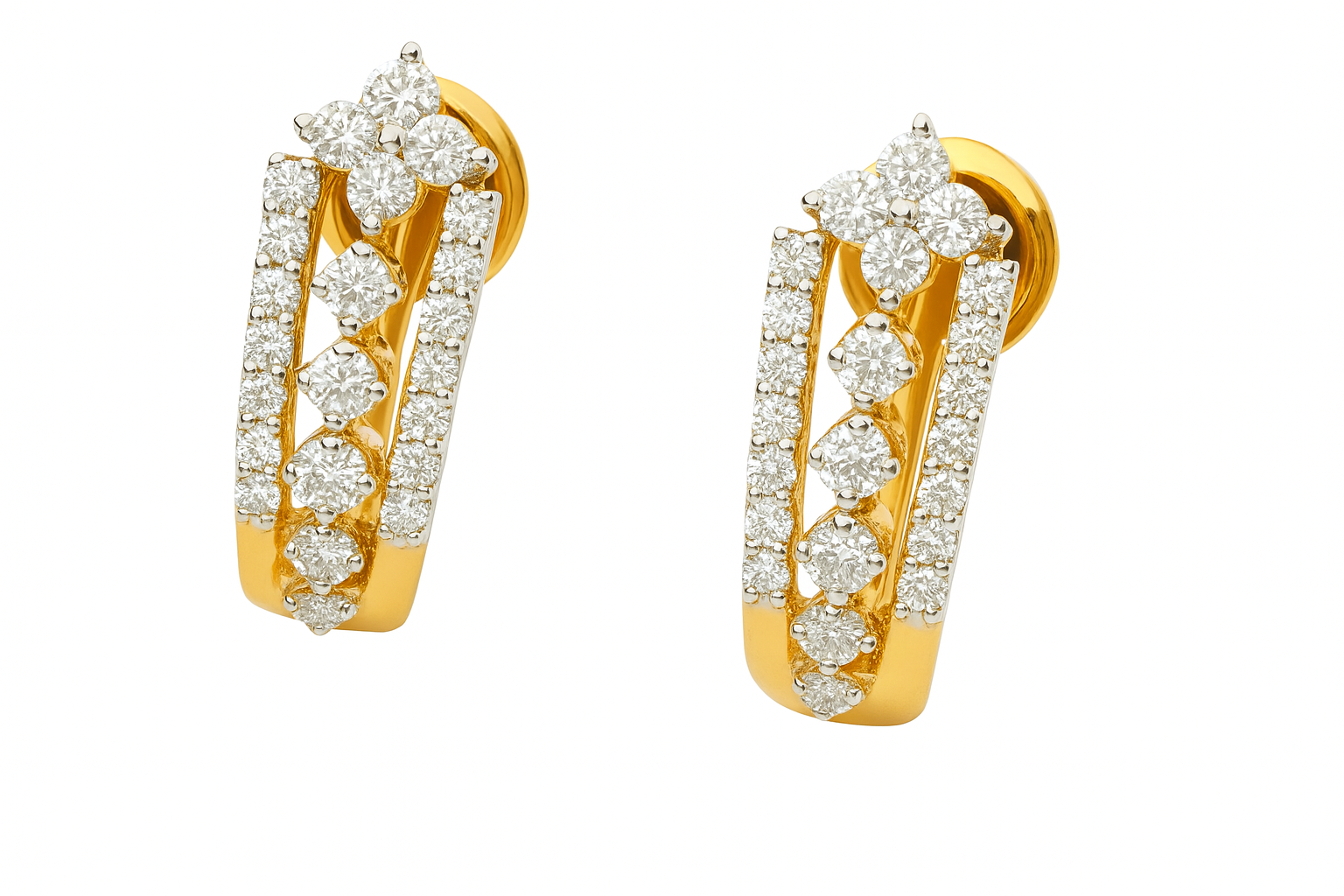 925 Silver Diamond Hoop Earrings | Gold Plated Korean Huggie Earrings for Women" - Image 2