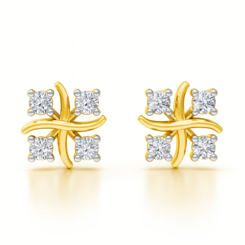 925 Silver Gold Plated Cross Diamond Stud Earrings | Minimalist Korean Daily Wear Earrings for Women"