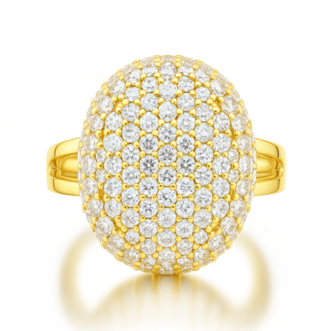 925 Silver Dome Cocktail Ring | Gold Plated Full Pavé Korean Statement Ring for Women"