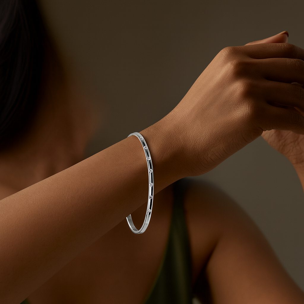 925 Silver Slim Diamond Bangle | Elegant Women’s Bracelet - Image 3