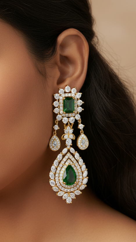 Emerald Chandelier Earrings – 925 Silver | Gold Plated Women’s Jewellery - Image 2