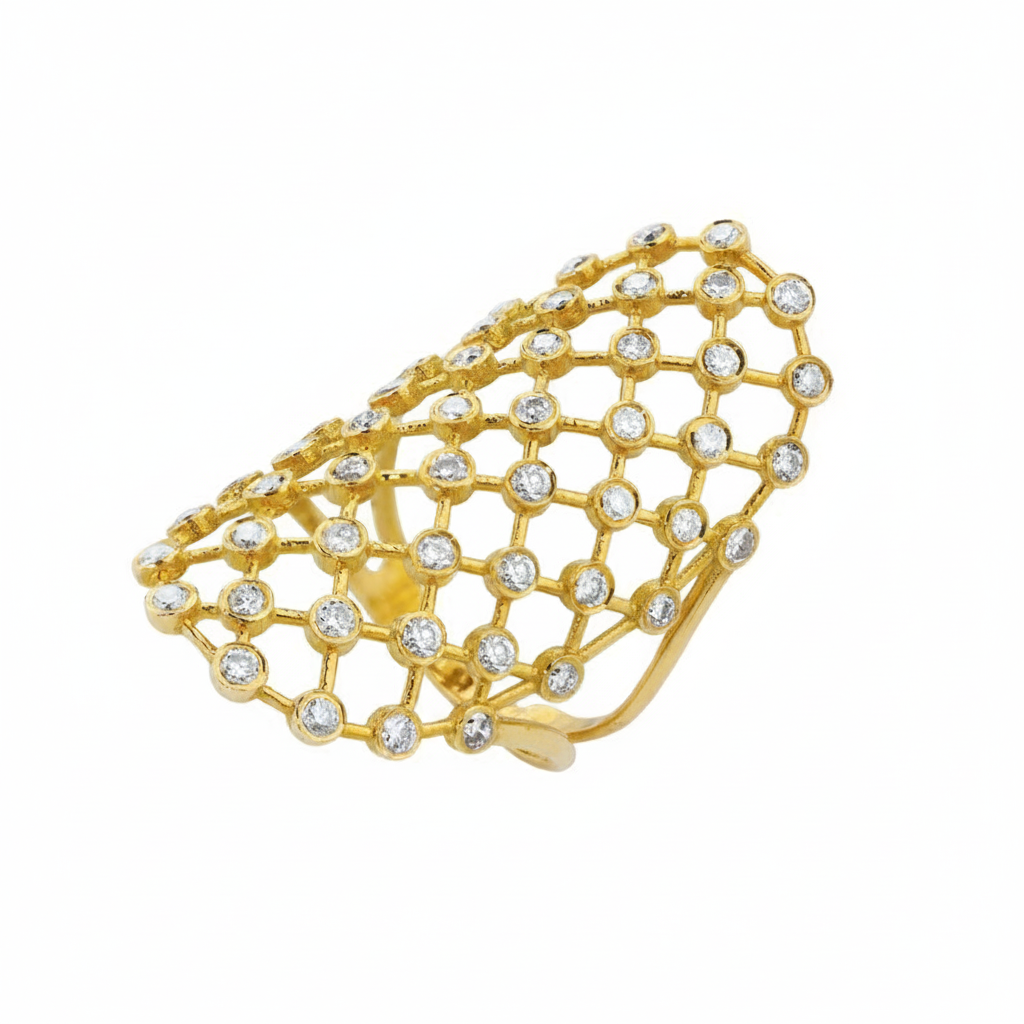 925 Silver Diamond Mesh Cocktail Ring – Designer Statement Finger Ring for Women"