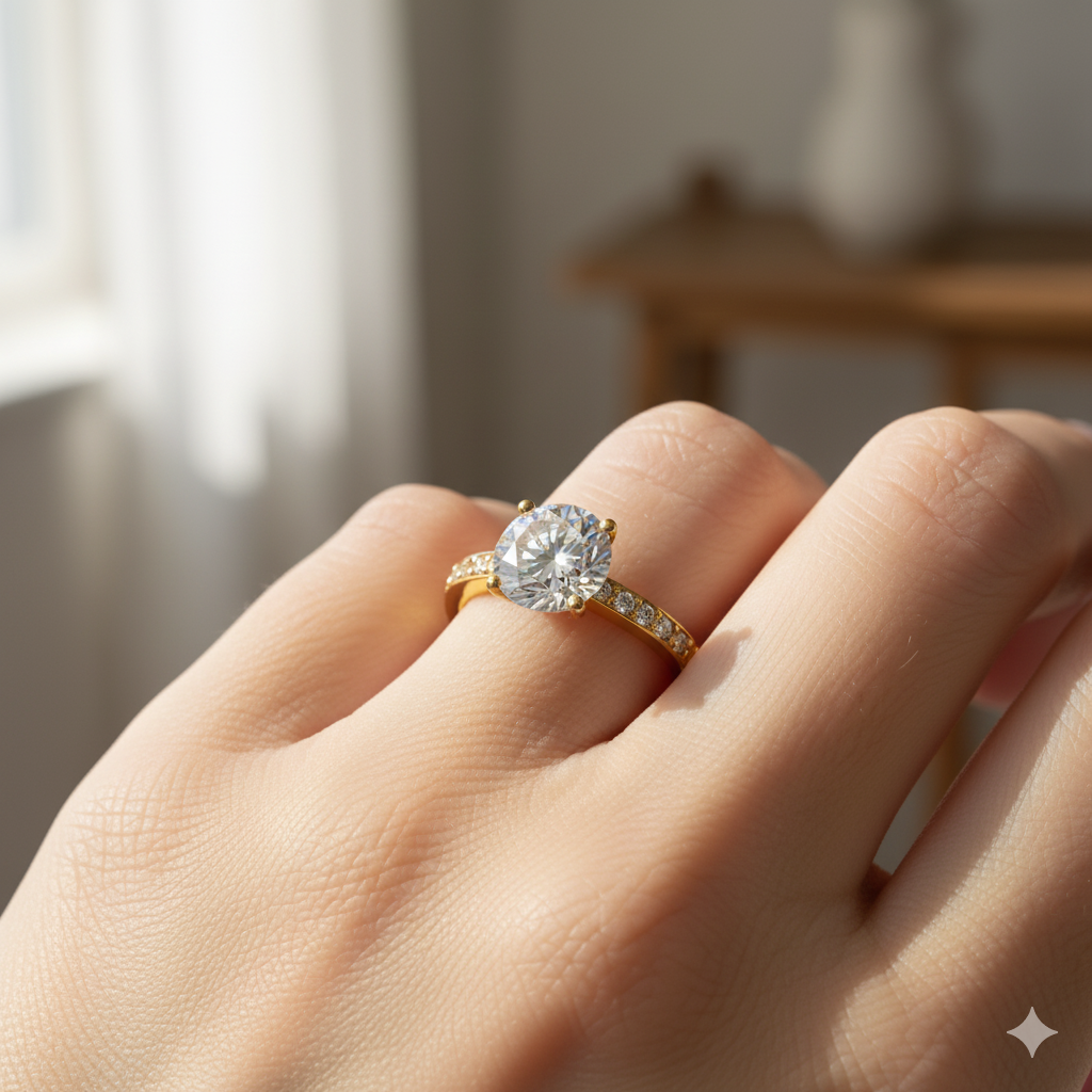 925 Silver Solitaire Engagement Ring – Gold Plated CZ Women’s Ring - Image 3