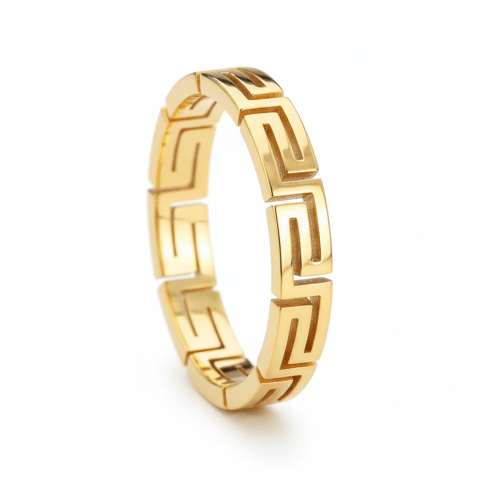 925 Silver Greek Key Design Gold Plated Band Ring | Unisex Geometric Pattern Ring"
