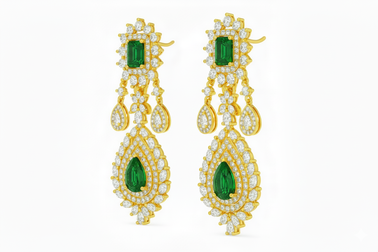 Emerald Chandelier Earrings – 925 Silver | Gold Plated Women’s Jewellery - Image 3