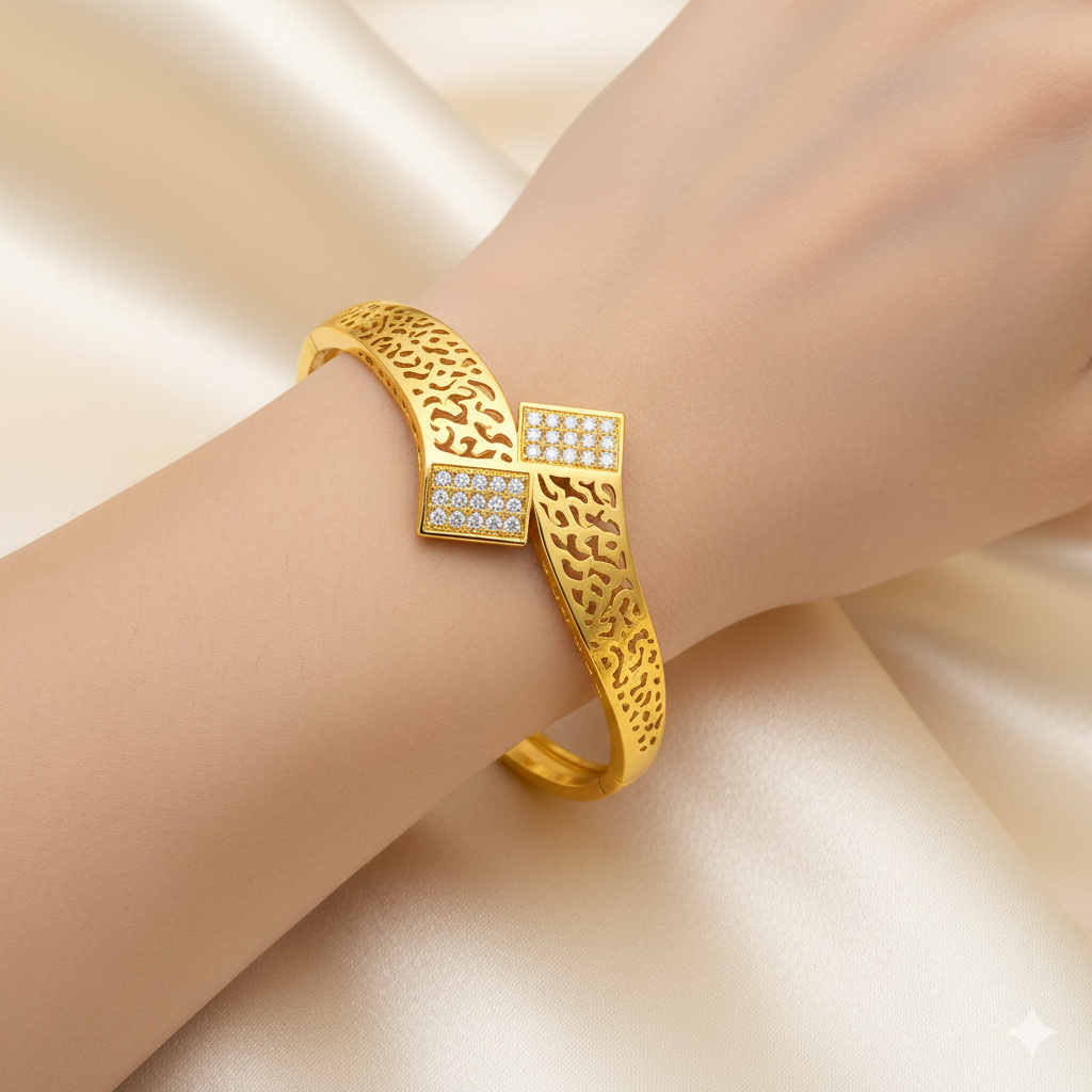 925 Silver Designer Korean Kada | Gold Plated Women’s Bangle Jewellery - Image 3