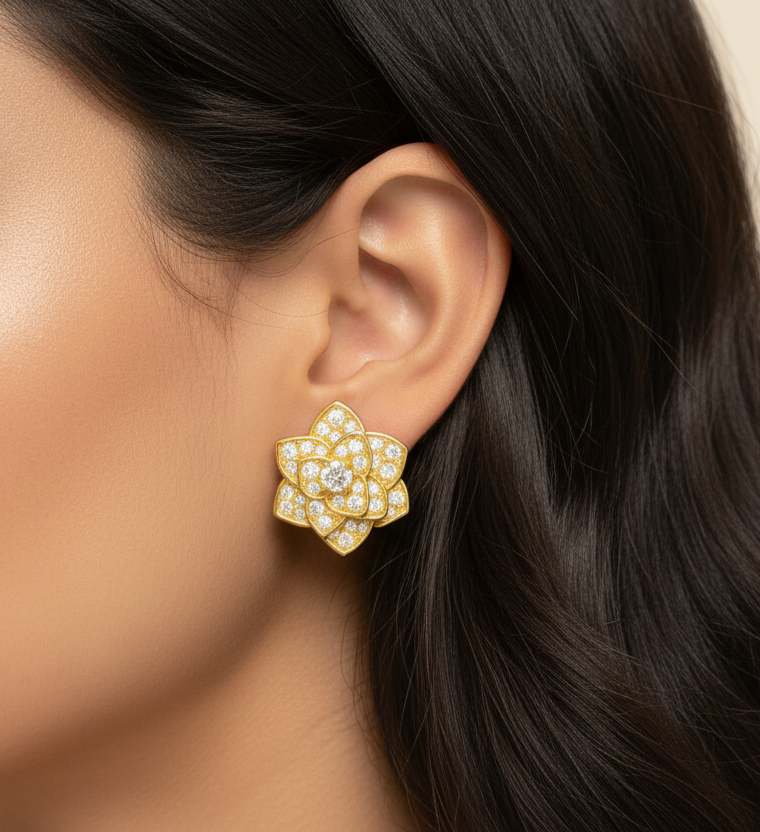 925 Silver Flower Stud Earrings | Sterling Silver Korean Design - Image 2