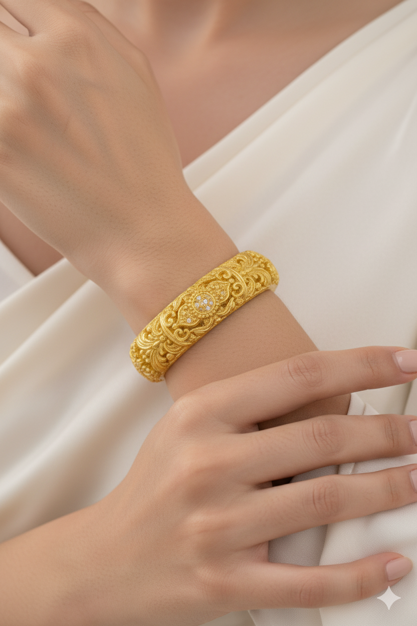 Royal Heritage 925 Silver Kada – Antique Carved Design - Image 2