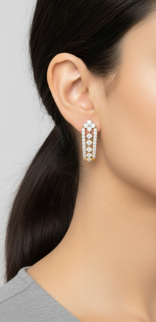 925 Silver Diamond Hoop Earrings | Gold Plated Korean Huggie Earrings for Women" - Image 3