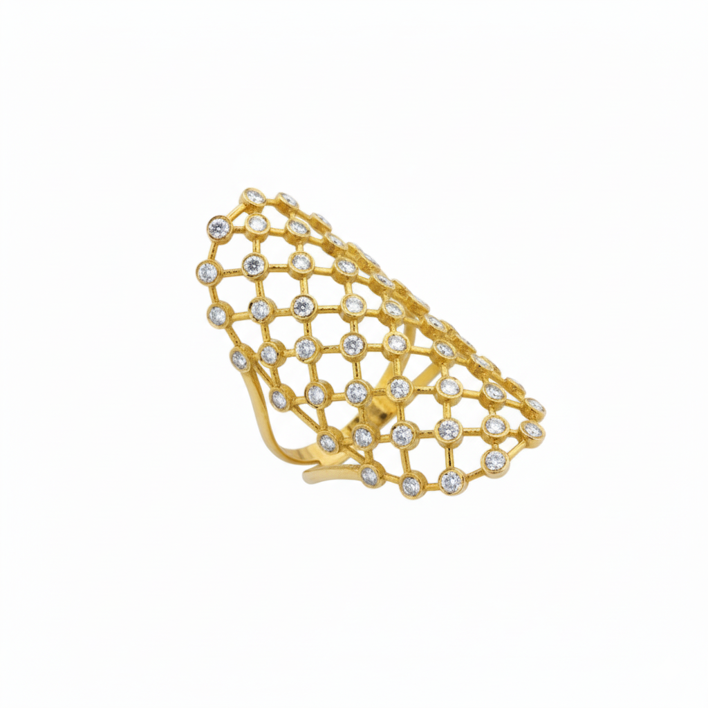 925 Silver Diamond Mesh Cocktail Ring – Designer Statement Finger Ring for Women" - Image 2