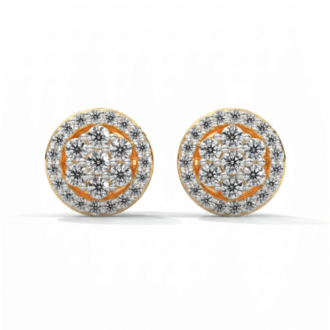 925 Silver Diamond Cluster Round Stud Earrings | Gold Plated Daily Wear Korean Ear Studs"
