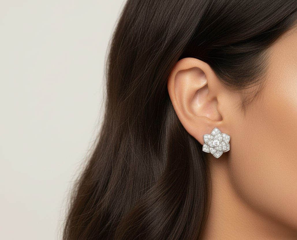 925 Silver Flower Stud Earrings | Sterling Silver Korean Design - Image 4