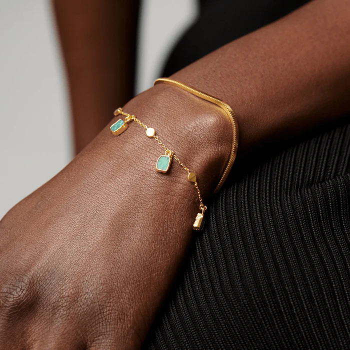 Gold Plated Amazonite Charm Bracelet 925 Silver - Image 2