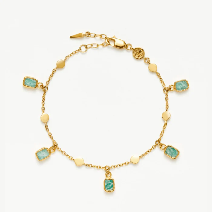 Gold Plated Amazonite Charm Bracelet 925 Silver