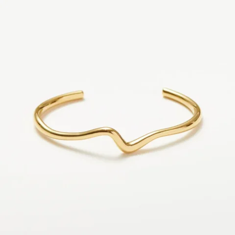 Gold Plated Molten Wave Cuff Bracelet 925 Silver