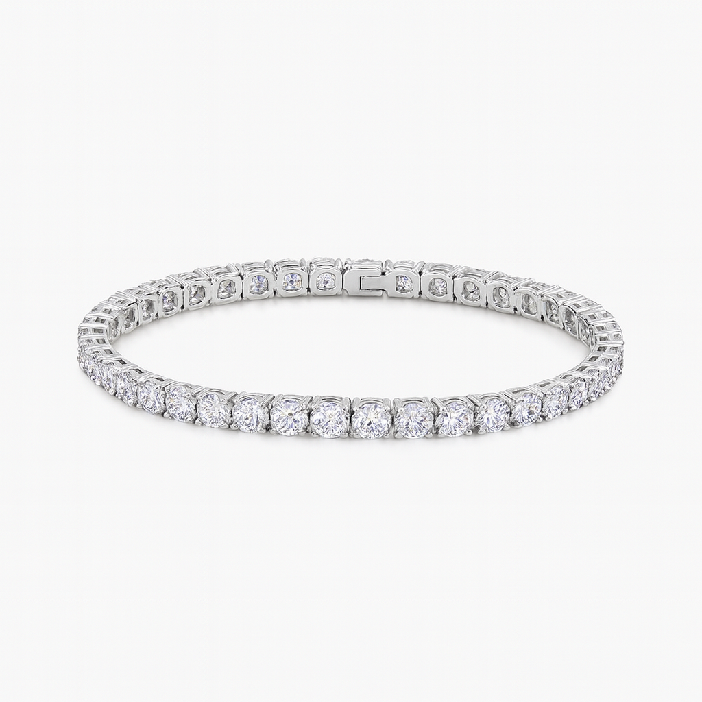 925 Sterling Silver Diamond Tennis Bracelet | Unisex Elegant Korean Stone Bracelet" - Image 3