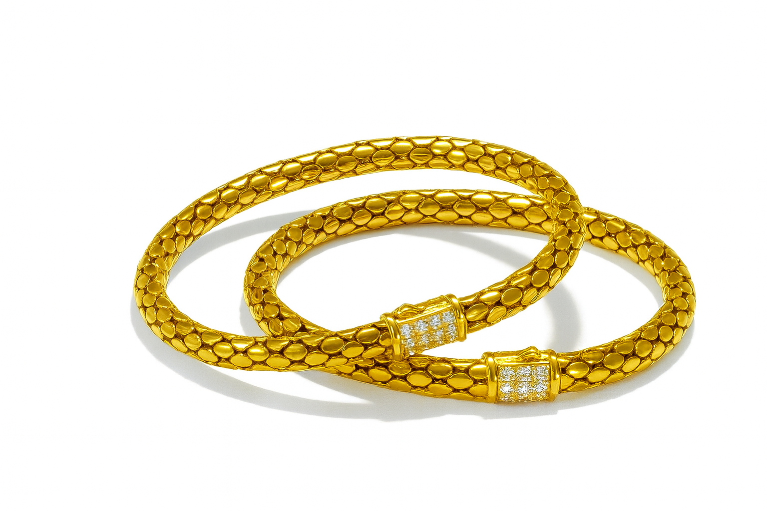 18K Gold Textured Designer Bangles with Diamond Accents | Unisex Jewelry”