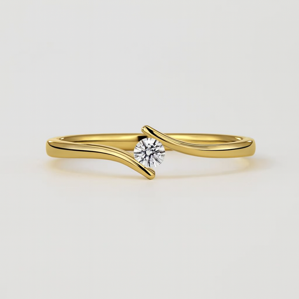 925 Silver Solitaire Diamond Ring | Elegant Gold Plated Promise Ring