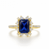 925 Silver 18KT Yellow Gold Plated Blue Sapphire Diamond Ring | Korean Design Luxury Jewelry for Women | Customizable Engagement & Party Wear Ring