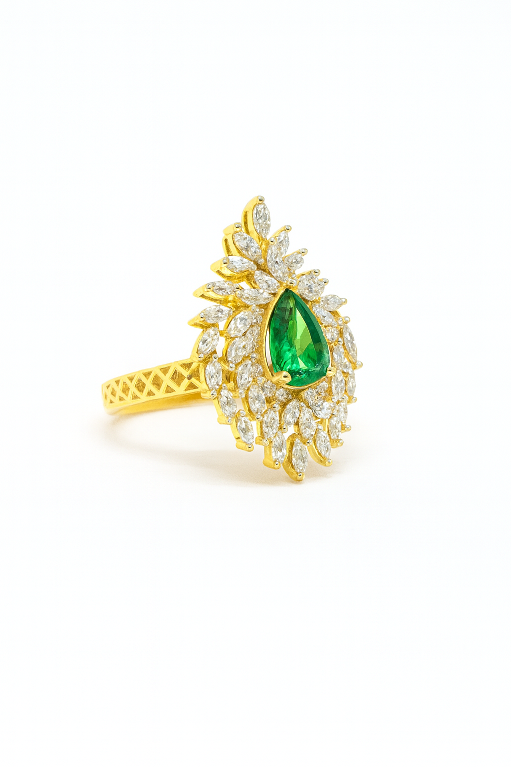 925 Silver 18KT Yellow Gold Plated Green Emerald Diamond Ring | Korean Design Luxury Women’s Jewelry | Customizable Statement Ring - Image 2