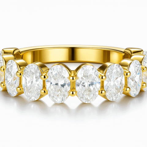 925 Silver 18KT Yellow Gold Plated Oval Cut Diamond Eternity Band Ring | Korean Design Luxury Jewelry for Women | Customizable Wedding Ring