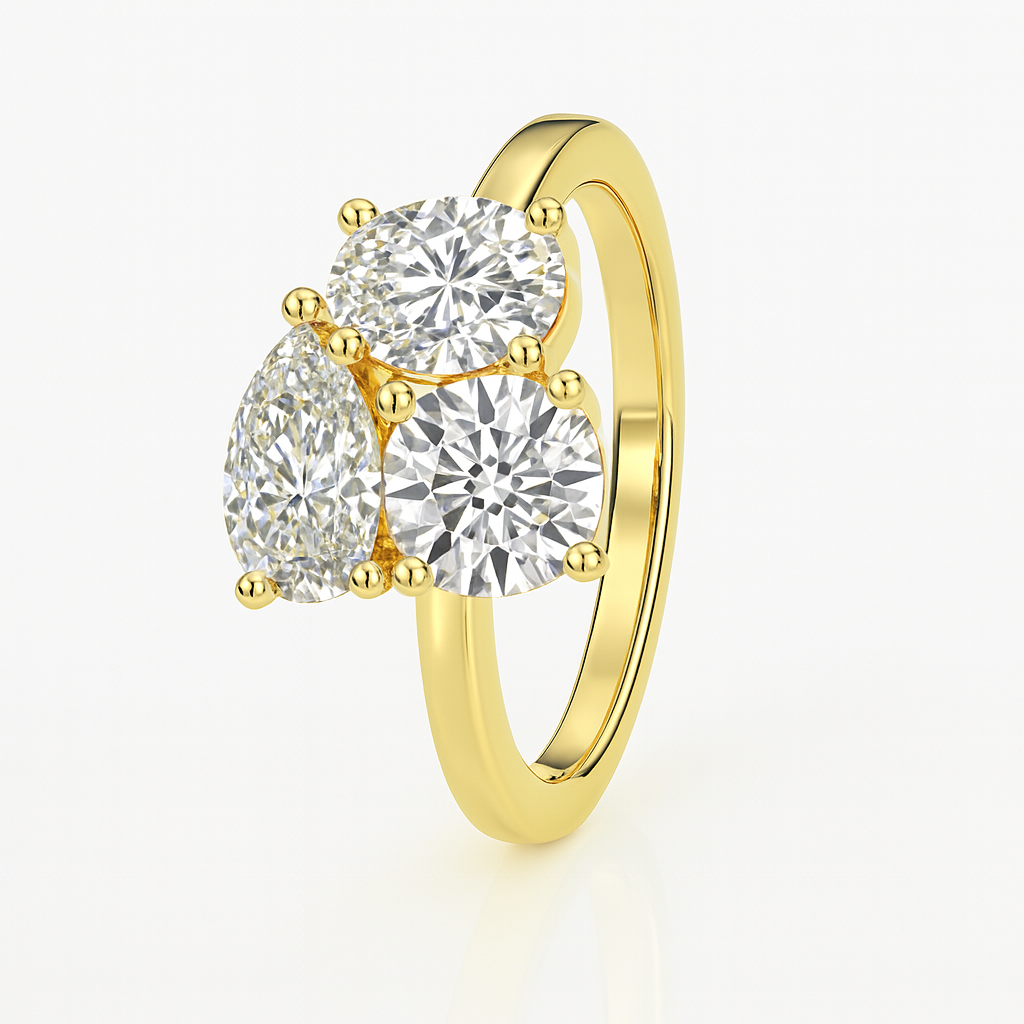 925 Silver 18KT Yellow Gold Plated Triple Diamond Ring | Korean Design Luxury Women’s Jewelry | Customizable Engagement & Party Wear Ring