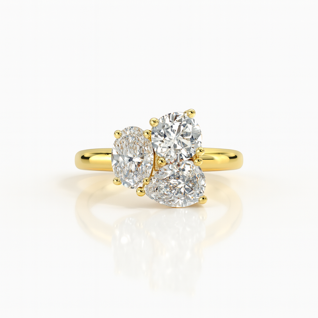 925 Silver 18KT Yellow Gold Plated Triple Diamond Ring | Korean Design Luxury Women’s Jewelry | Customizable Engagement & Party Wear Ring - Image 2