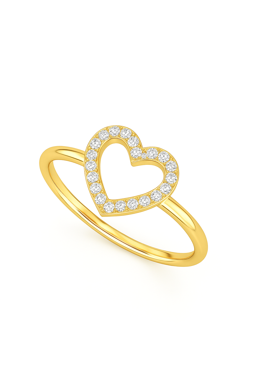 ✨ 925 Sterling Silver Gold Plated Open Heart Diamond Ring for Women | Dainty Promise Ring | Gift for Her | Elegant Heart Shape Design