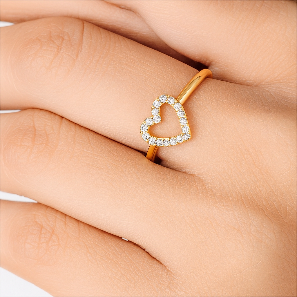 ✨ 925 Sterling Silver Gold Plated Open Heart Diamond Ring for Women | Dainty Promise Ring | Gift for Her | Elegant Heart Shape Design - Image 3
