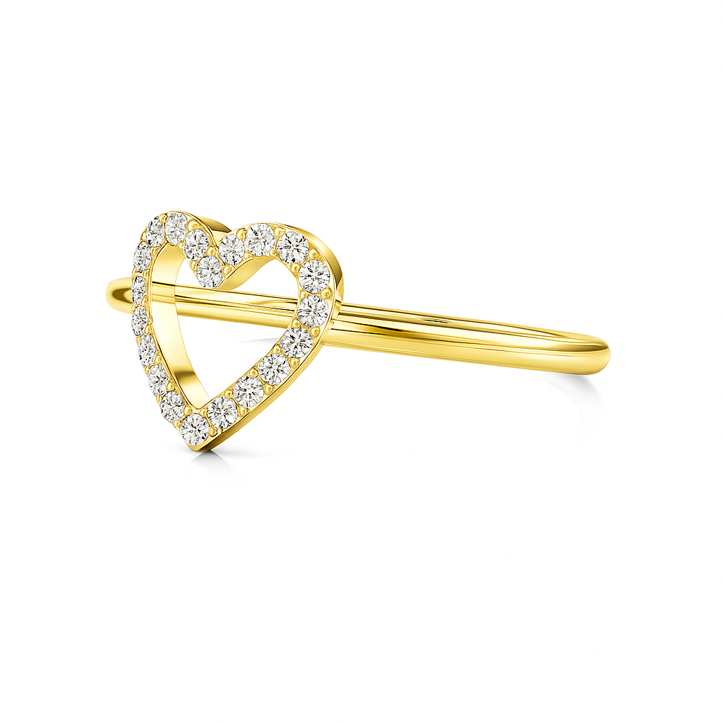 ✨ 925 Sterling Silver Gold Plated Open Heart Diamond Ring for Women | Dainty Promise Ring | Gift for Her | Elegant Heart Shape Design - Image 2