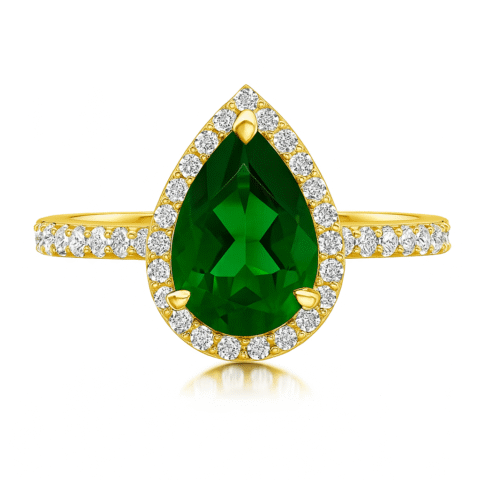 925 Silver The Emerald Tear Drop Halo Ring