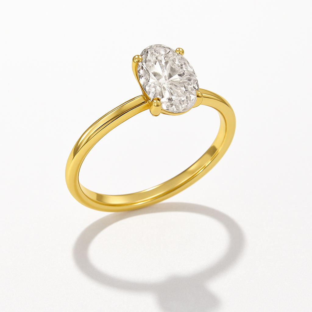 925 Silver 1CT Oval Solitaire Monsannite Diamond Ring | Gold Plated Engagement Ring for Women” - Image 2