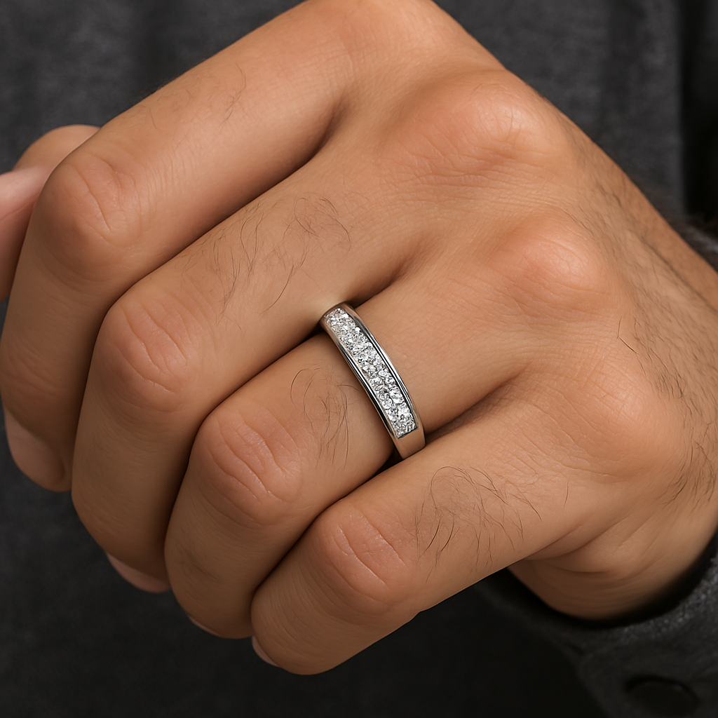 925 Silver Diamond Band Ring | Mens Channel Set Wedding Ring” - Image 2