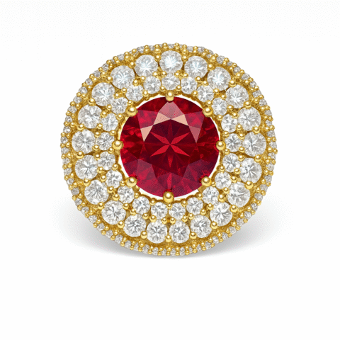 925 Silver Ruby Halo Cocktail Ring – Round Red Ruby with Korean Halo Stones”
