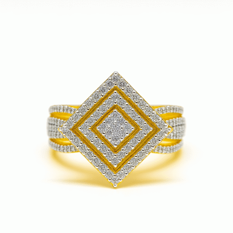 925 Silver 18KT Gold Plated Square Cluster Diamond Ring | Korean Design Women’s Luxury Jewelry | Customizable Gold & Silver Ring