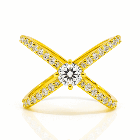 925 Silver 18KT Yellow Gold Plated Cross Diamond Ring | Korean Design | Customizable Women’s Luxury Jewelry